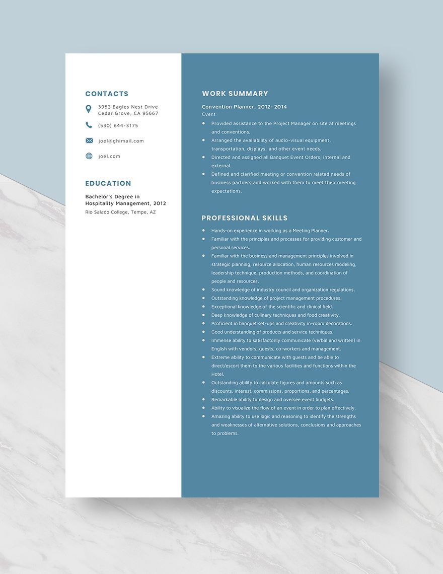 Convention Planner Resume