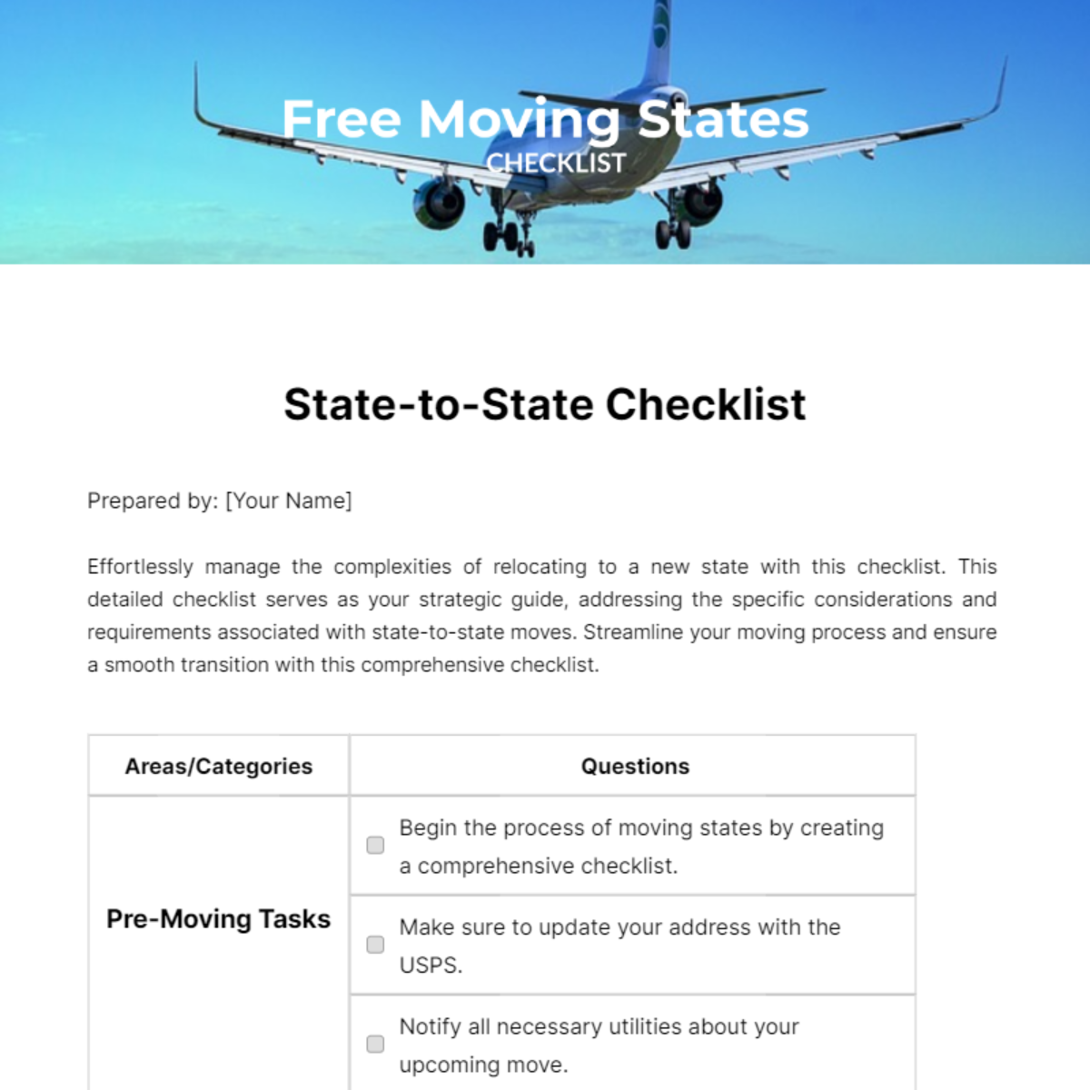 Moving States Checklist Template