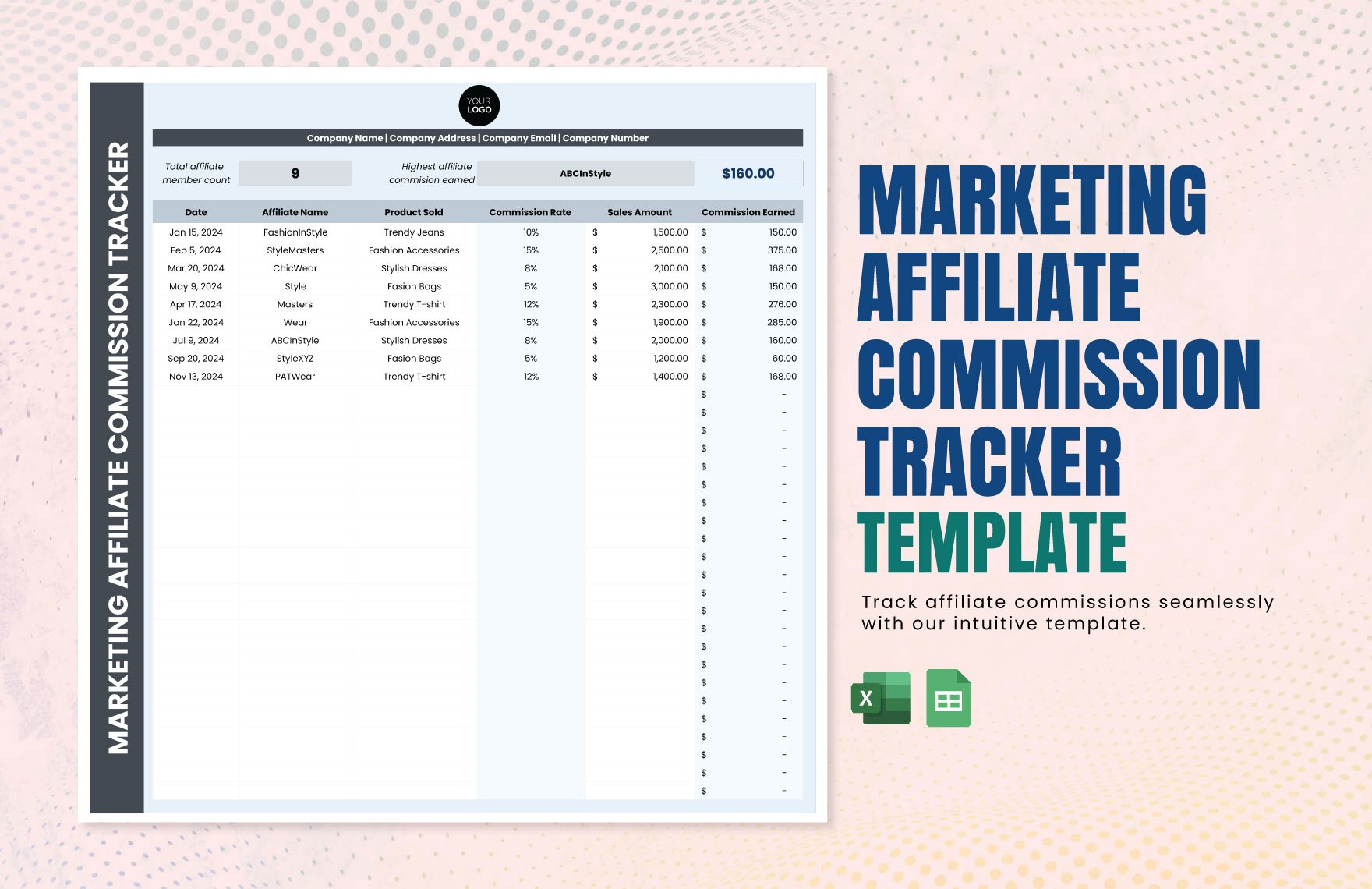 Marketing Affiliate Commission Tracker Template