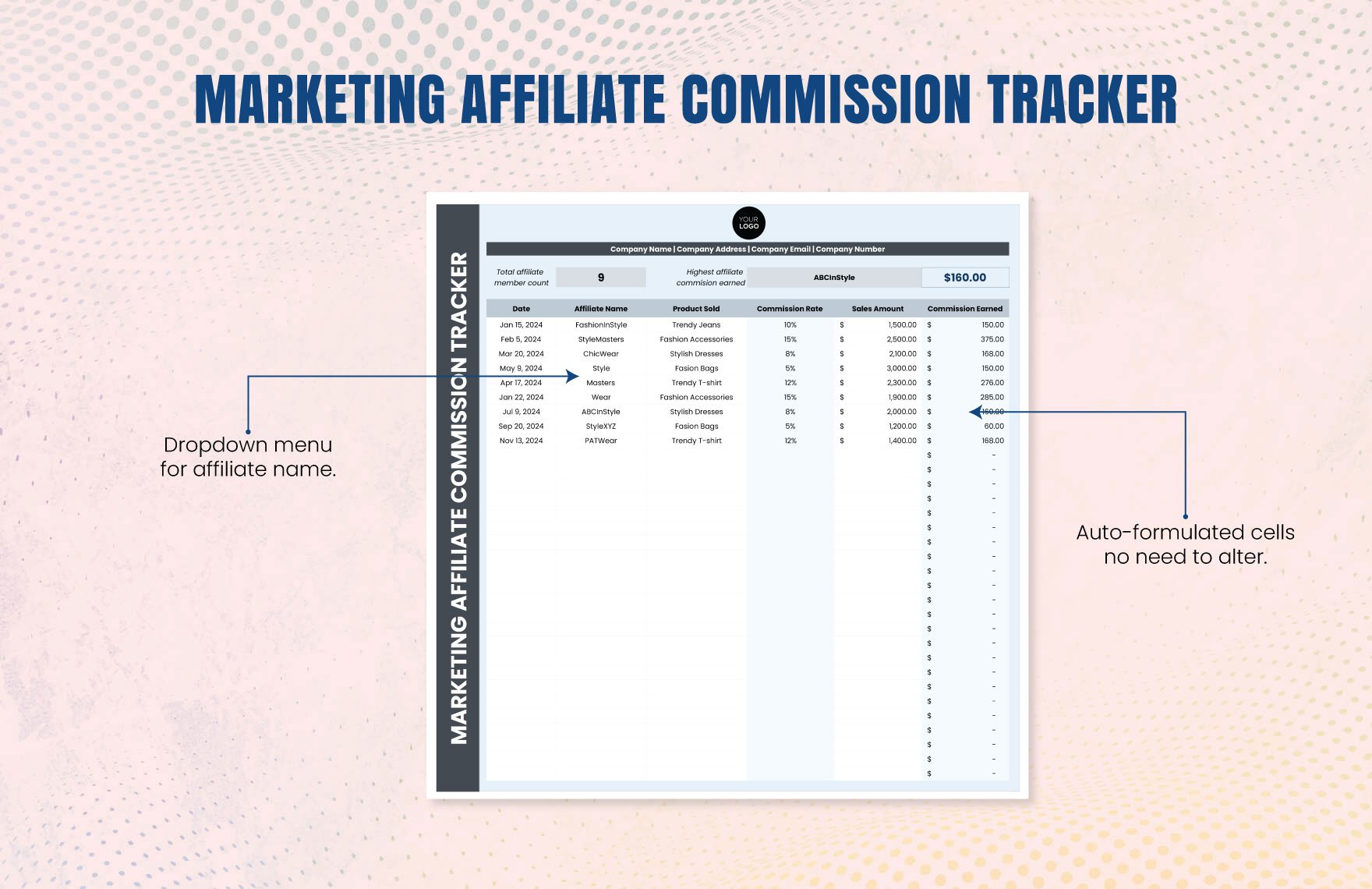 Marketing Affiliate Commission Tracker Template