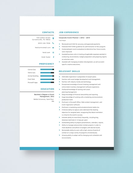 Corporate Event Planner Resume  Template