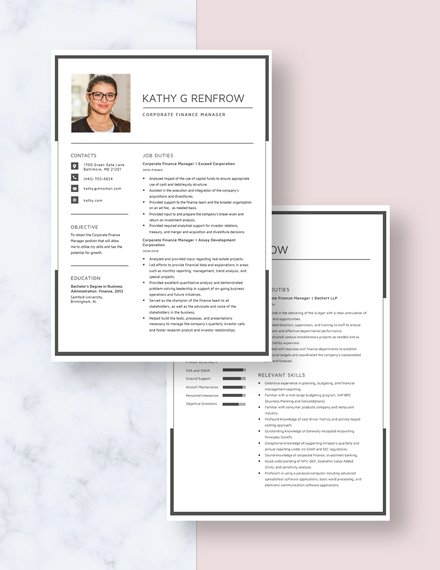 Corporate Finance Manager Resume  Download