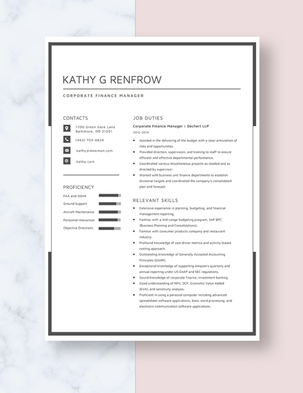 Corporate Finance Manager Resume  Template