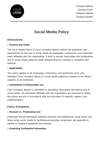 Free Social Media Policy HR Template to Edit Online