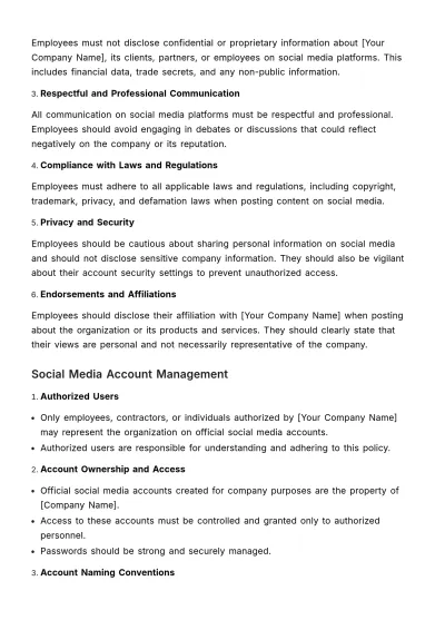 Free Social Media Policy HR Template to Edit Online