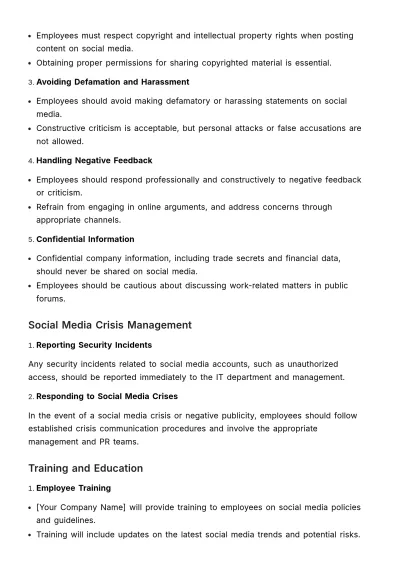 Free Social Media Policy HR Template to Edit Online