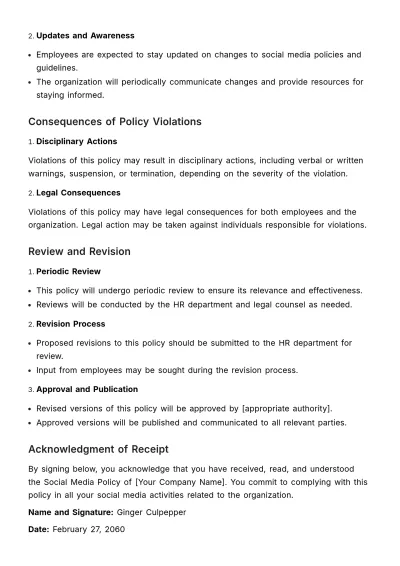Free Social Media Policy HR Template to Edit Online