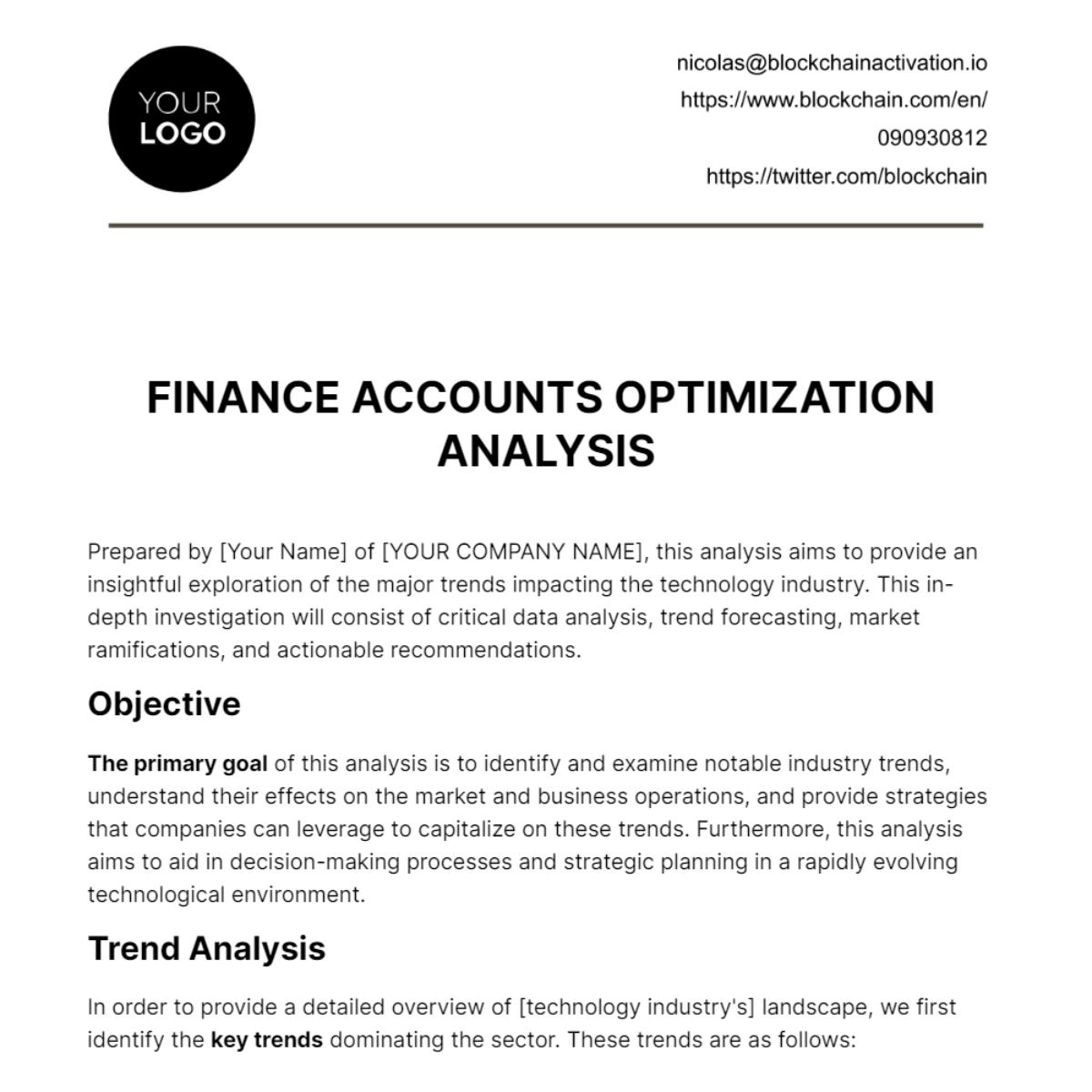 Finance Accounts Optimization Analysis Template
