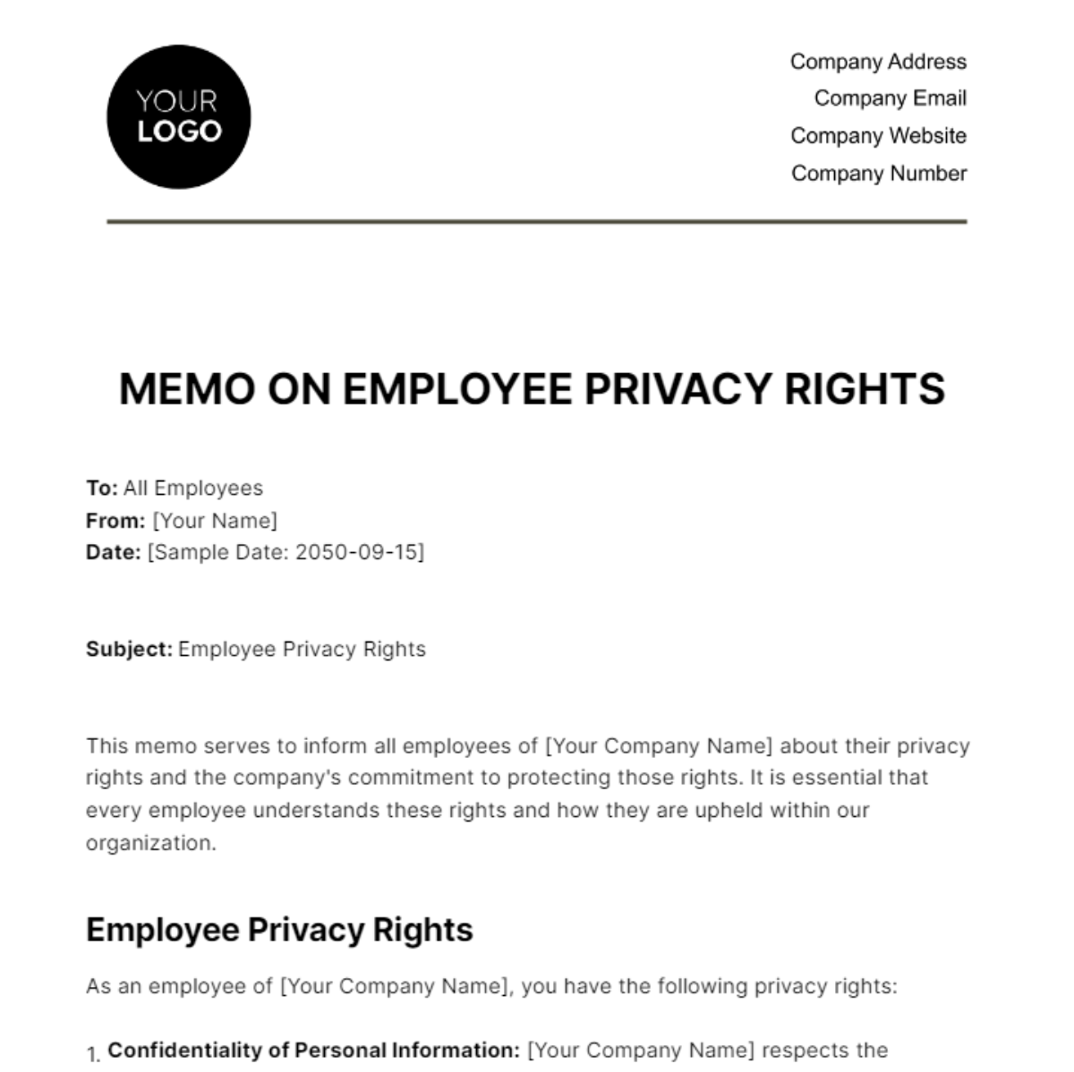 Memo on Employee Privacy Rights HR Template - Edit Online & Download