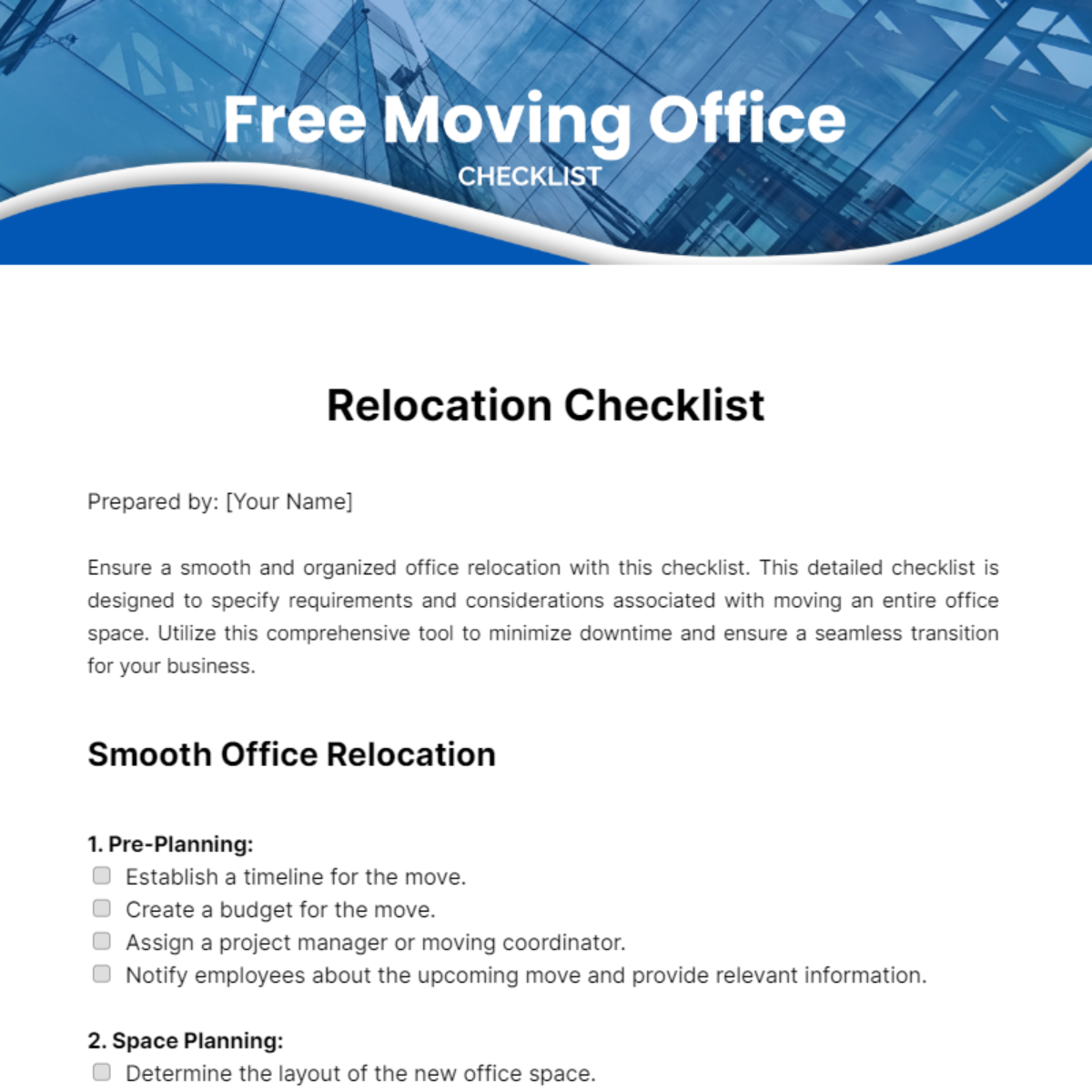 Moving Office Checklist Template