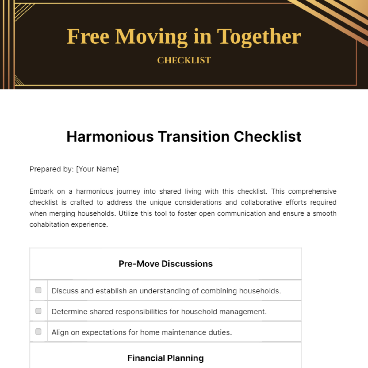 Moving in Together Checklist Template