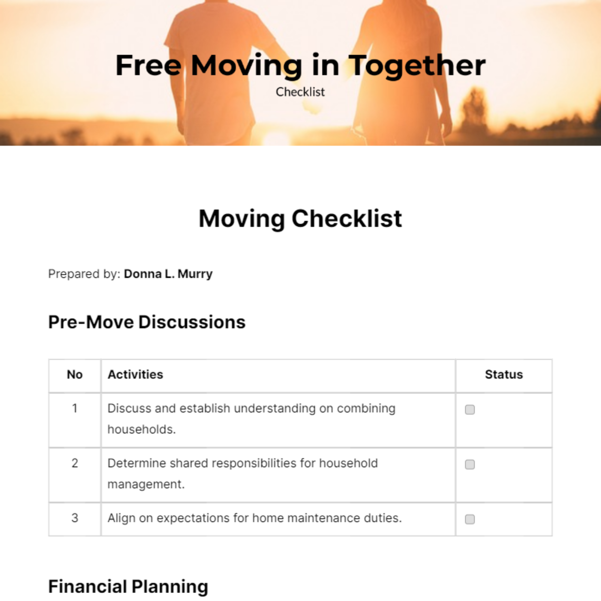 moving in together checklist