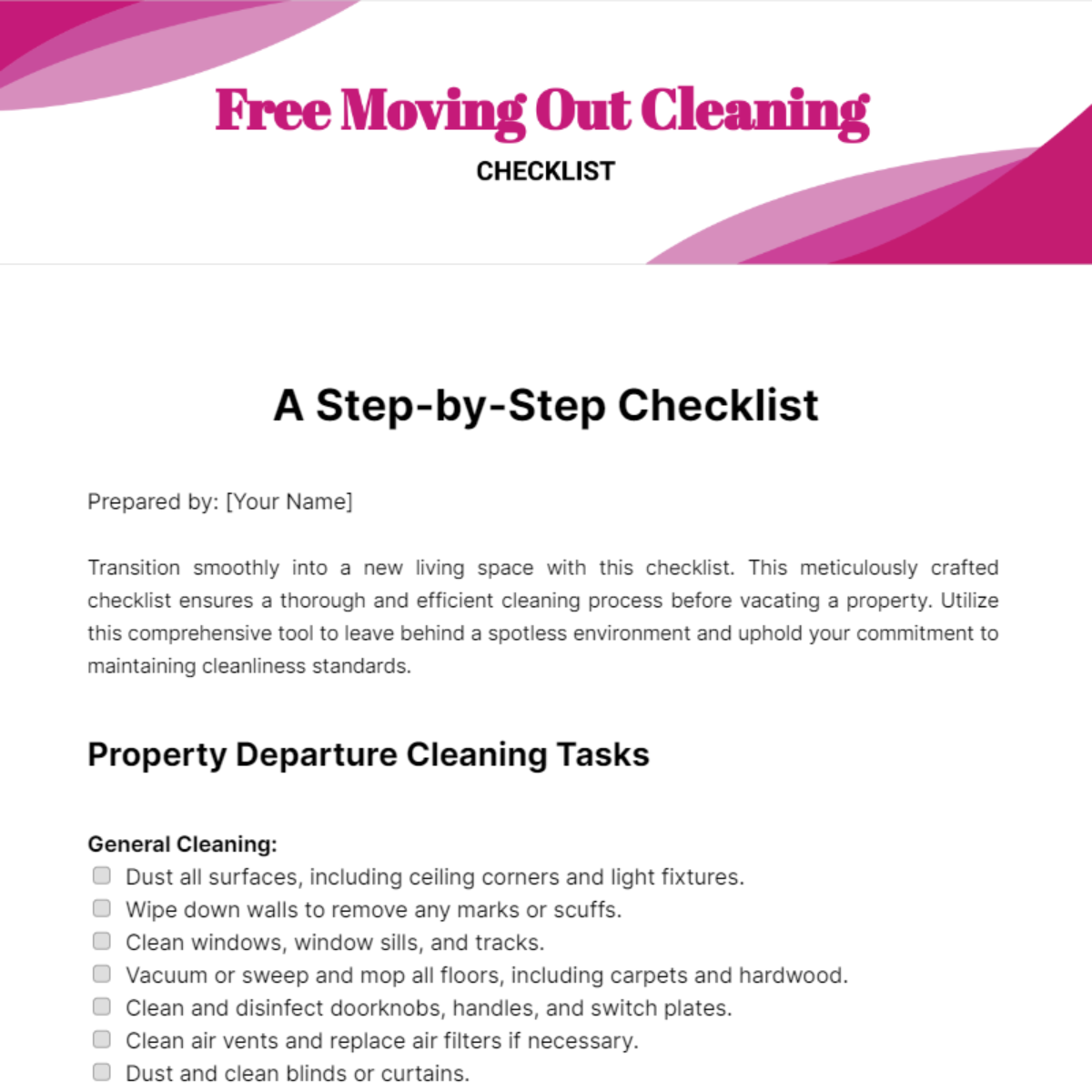 Moving Out Cleaning Checklist Template