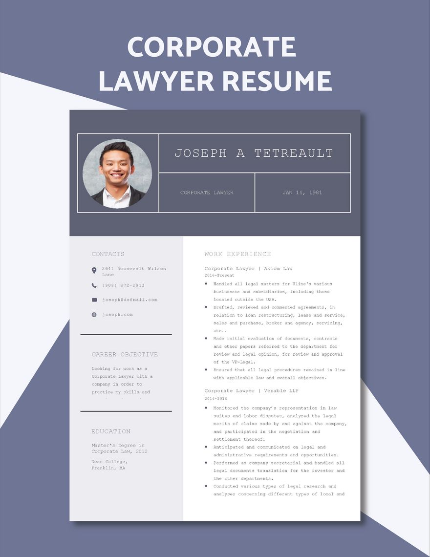 Corporate Lawyer Resume Template