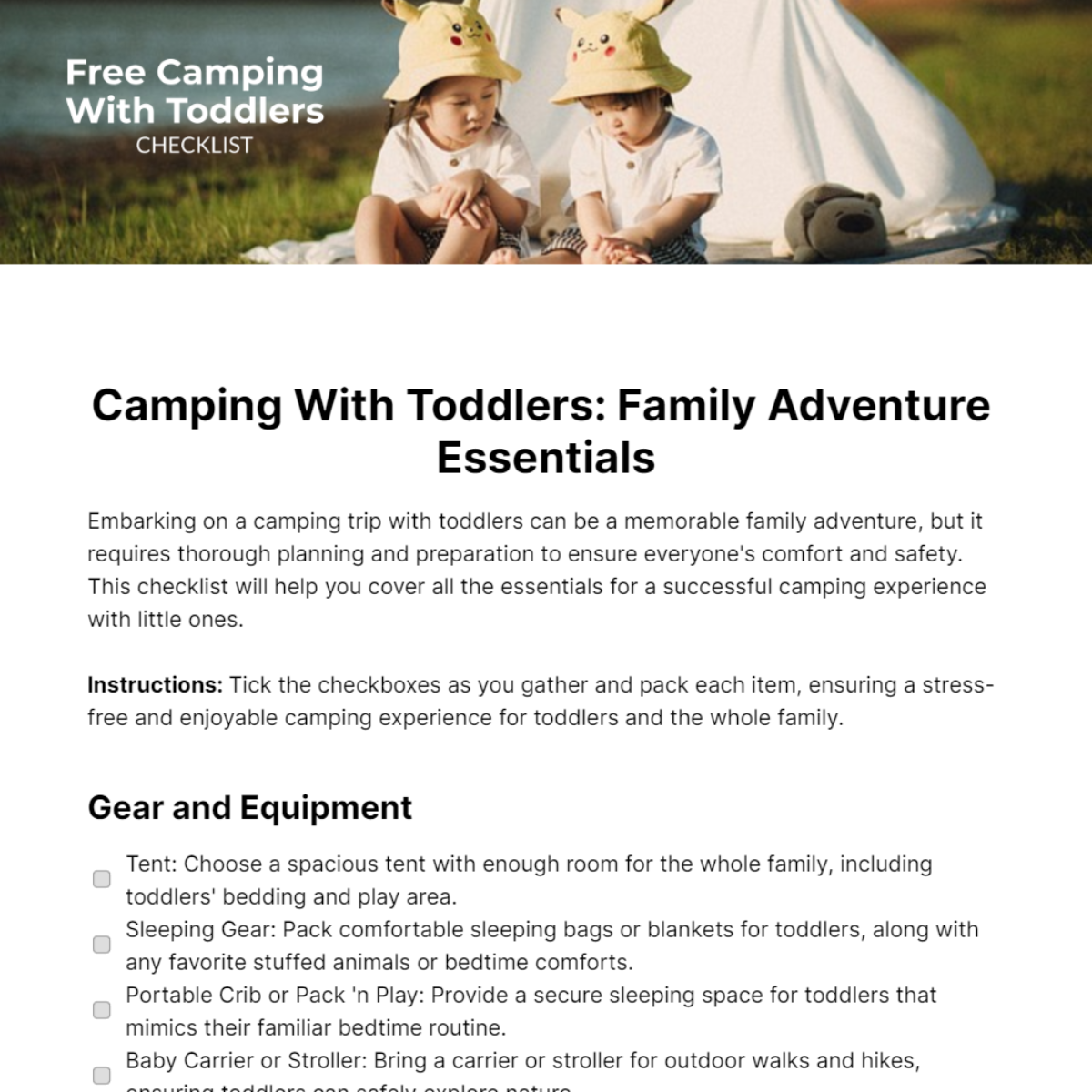 Camping With Toddlers Checklist Template