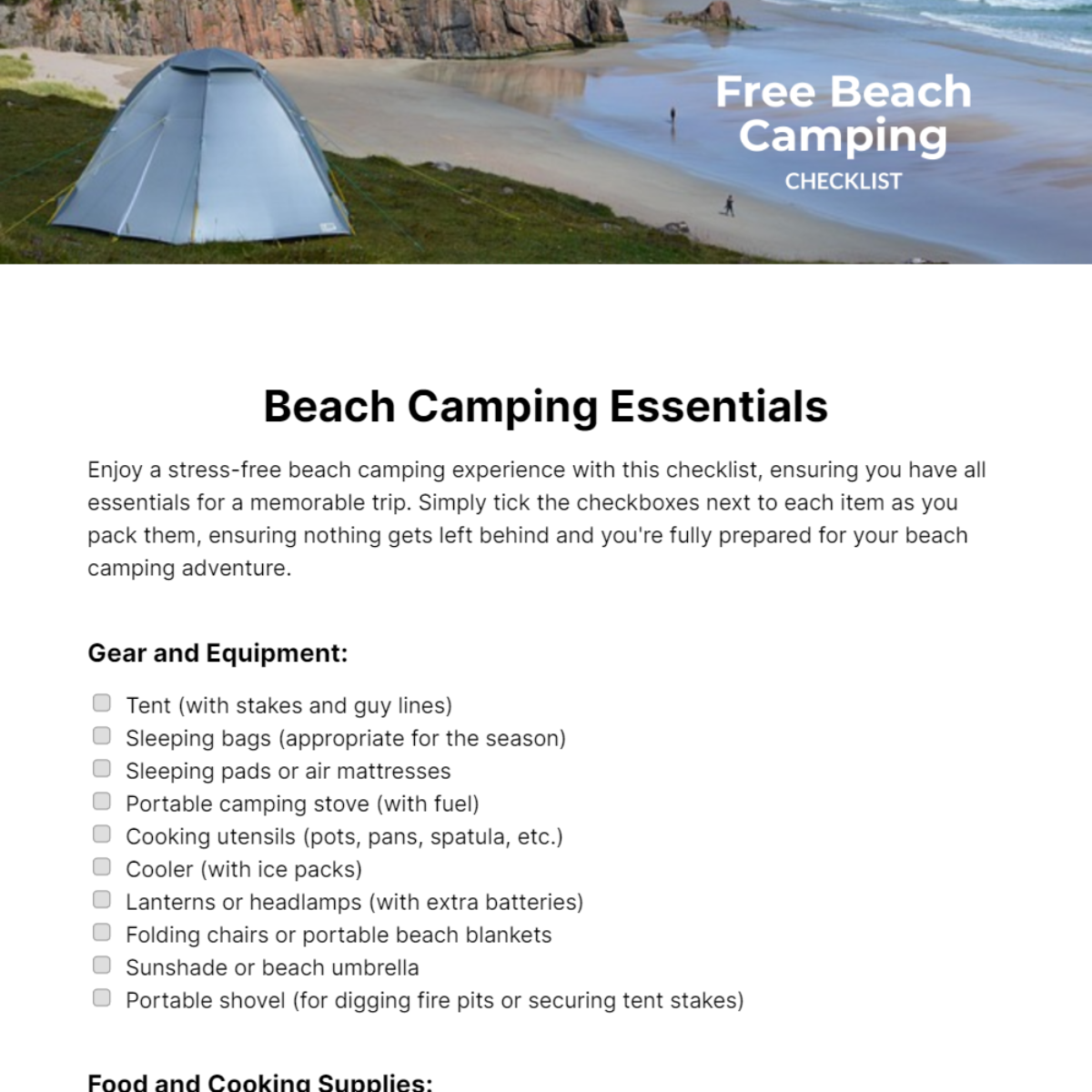 Beach Camping Checklist Template