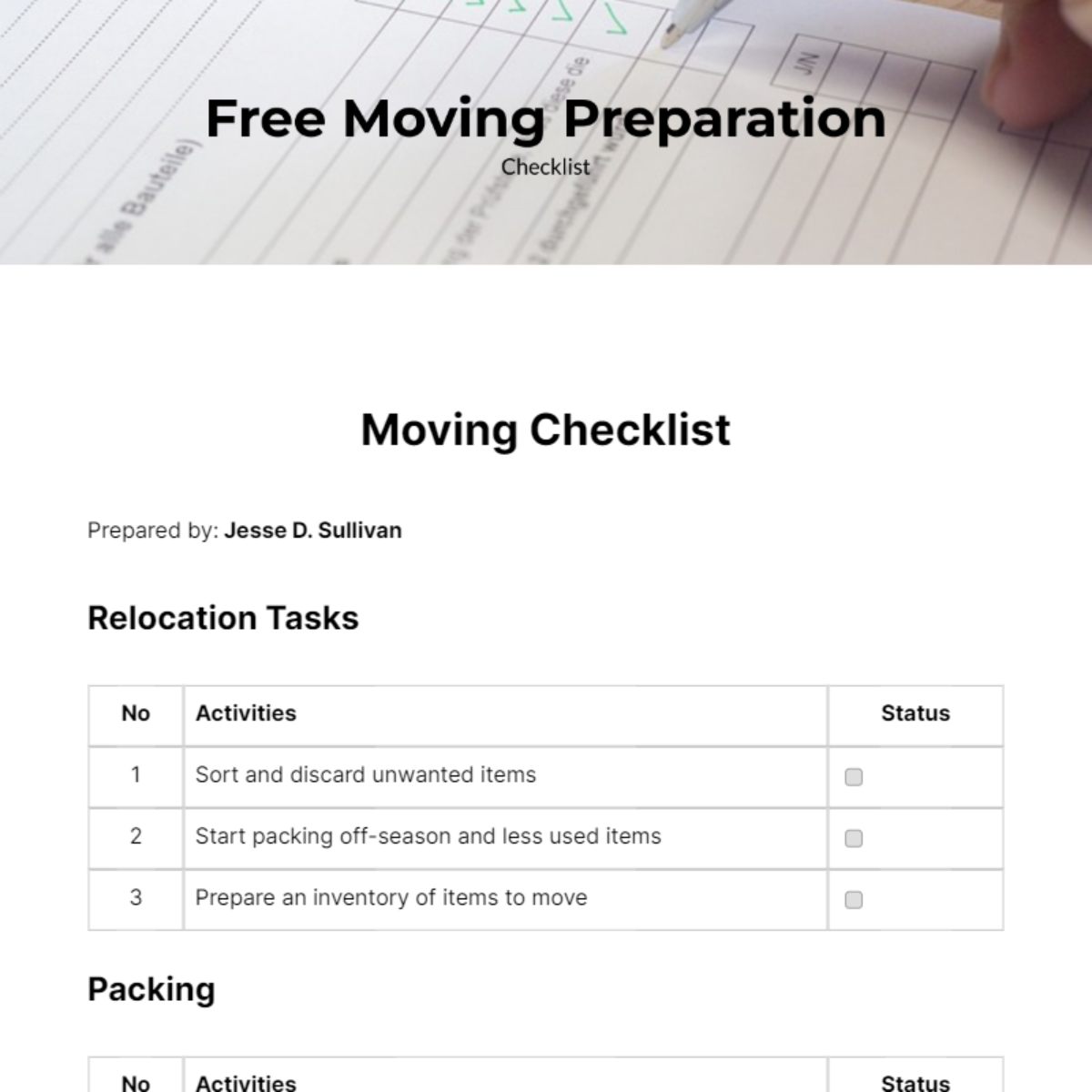 Free Moving Preparation Checklist - Edit Online & Download | Template.net