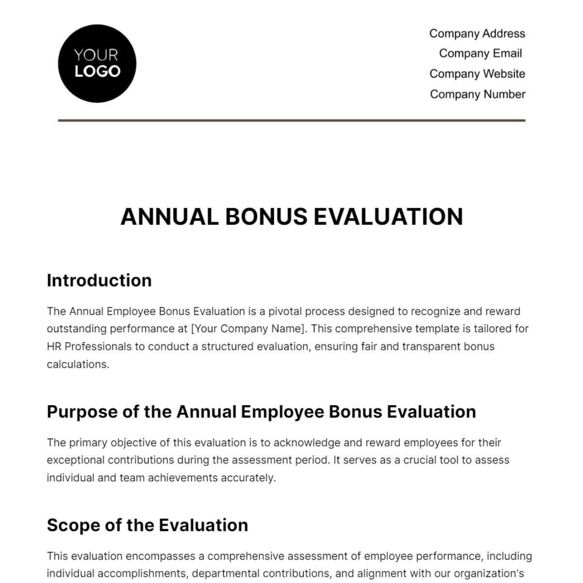 Annual Bonus Evaluation HR Template - Edit Online & Download