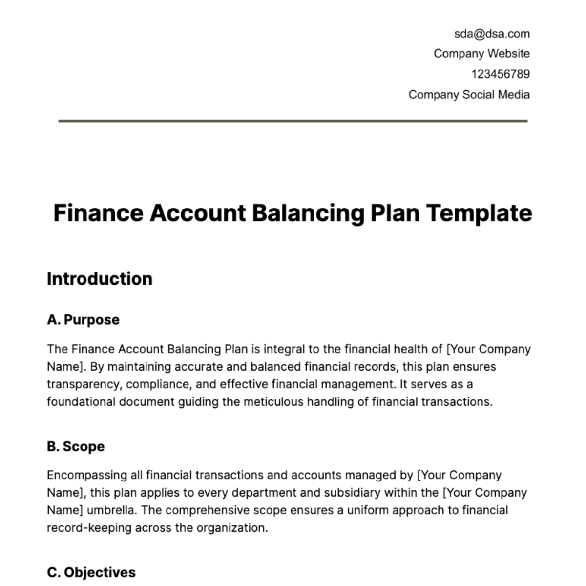 Finance Account Balancing Plan Template - Edit Online & Download