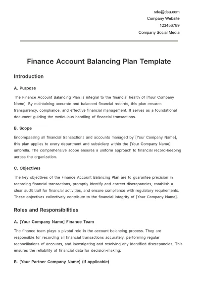 Free Finance Account Balancing Plan Template to Edit Online