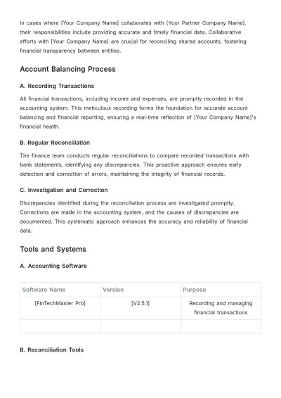 Free Finance Account Balancing Plan Template to Edit Online