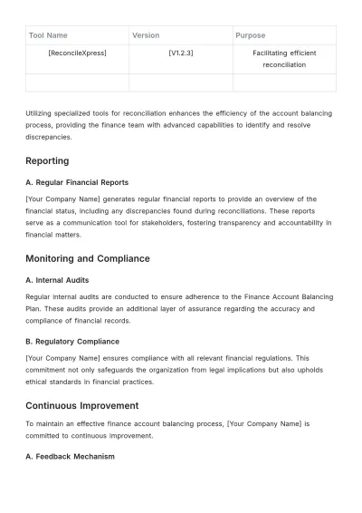 Free Finance Account Balancing Plan Template to Edit Online