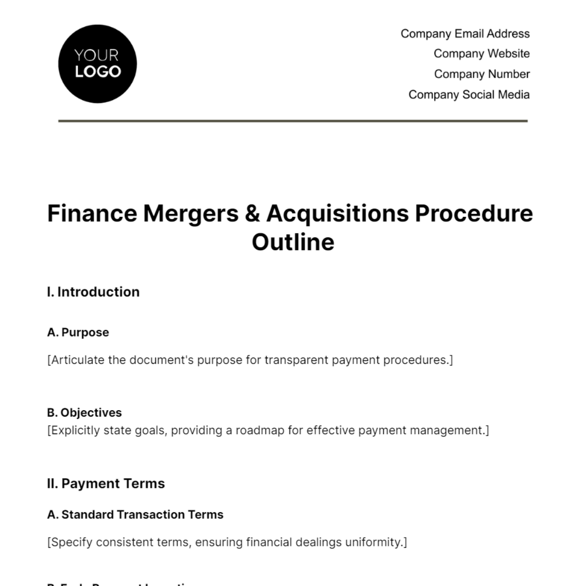 Finance Mergers & Acquisitions Procedure Outline Template