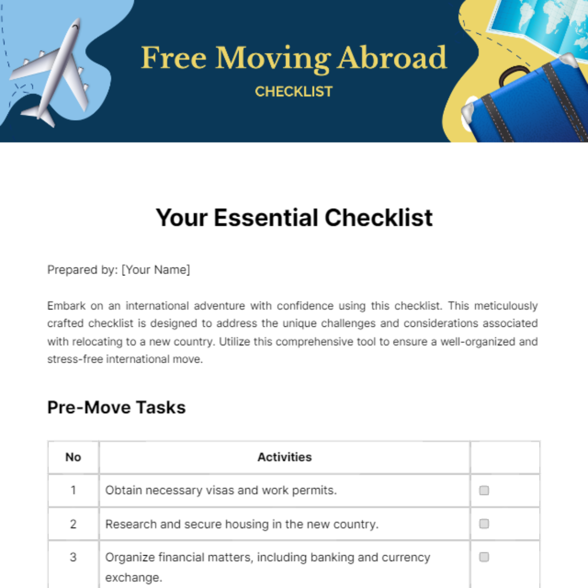 Moving Abroad Checklist Template