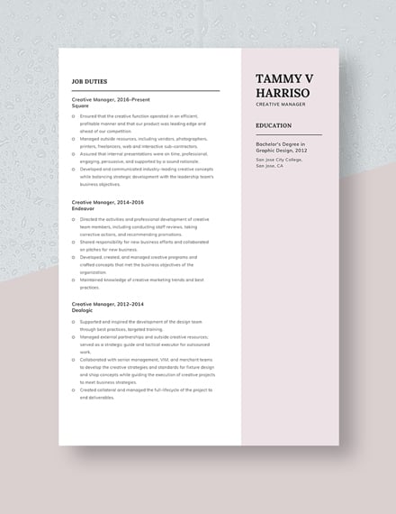 Creative Manager Resume Template
