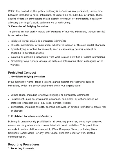 Free Anti-Bullying Policy HR Template to Edit Online