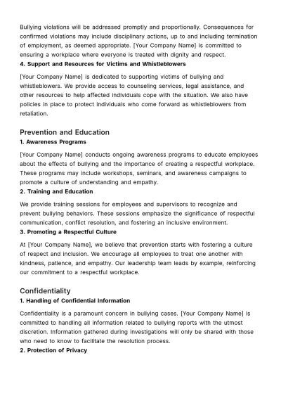 Free Anti-Bullying Policy HR Template to Edit Online
