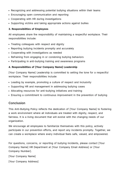 Free Anti-Bullying Policy HR Template to Edit Online