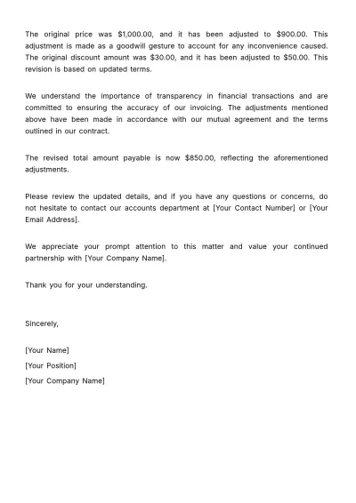 Free Finance Invoice Adjustment Notice Template & AI Invoice Maker