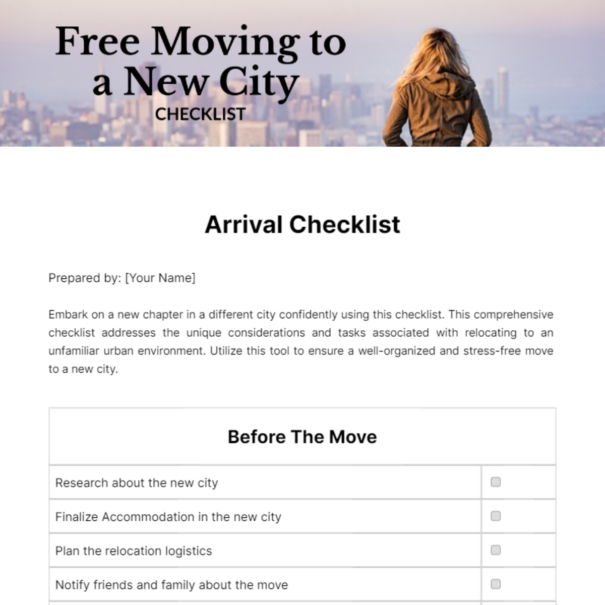 Moving to a New City Checklist Template