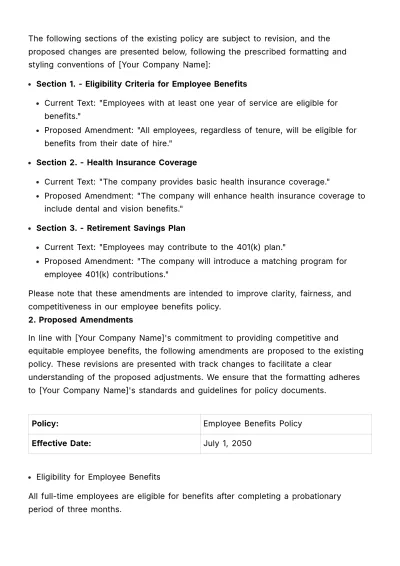 Free Policy Amendment Resolution HR Template to Edit Online