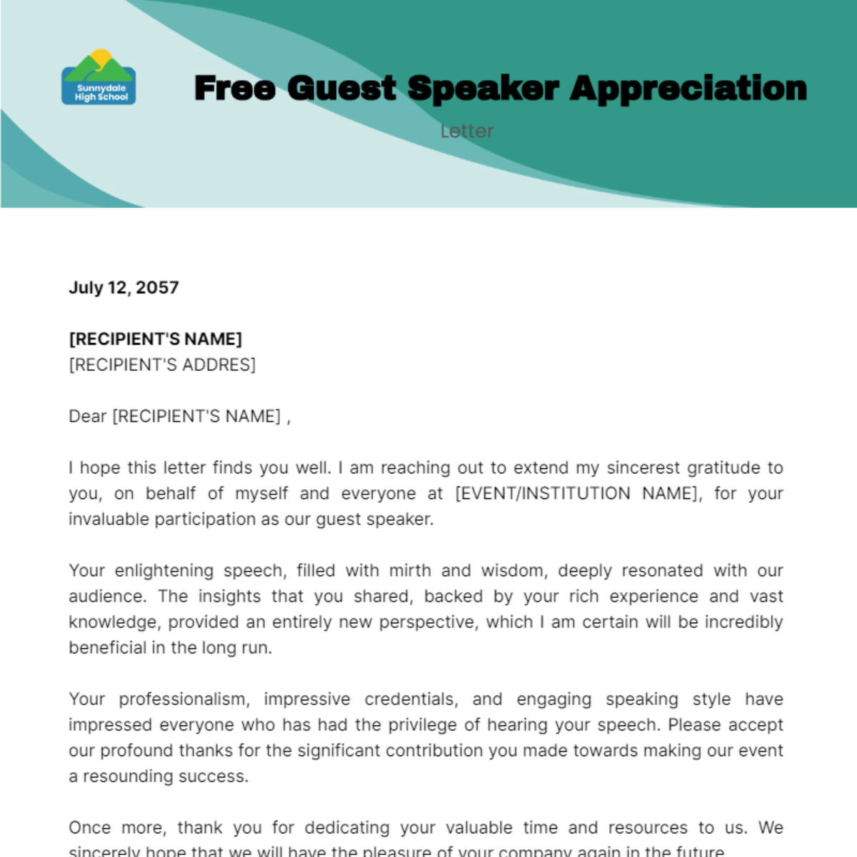 Guest Speaker Appreciation Letter Template
