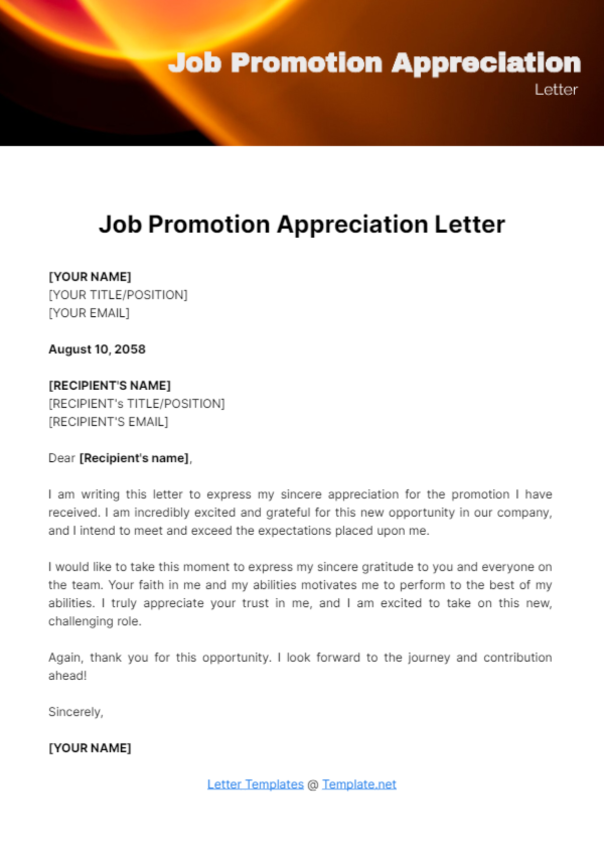 Free Job Promotion Appreciation Letter Template
