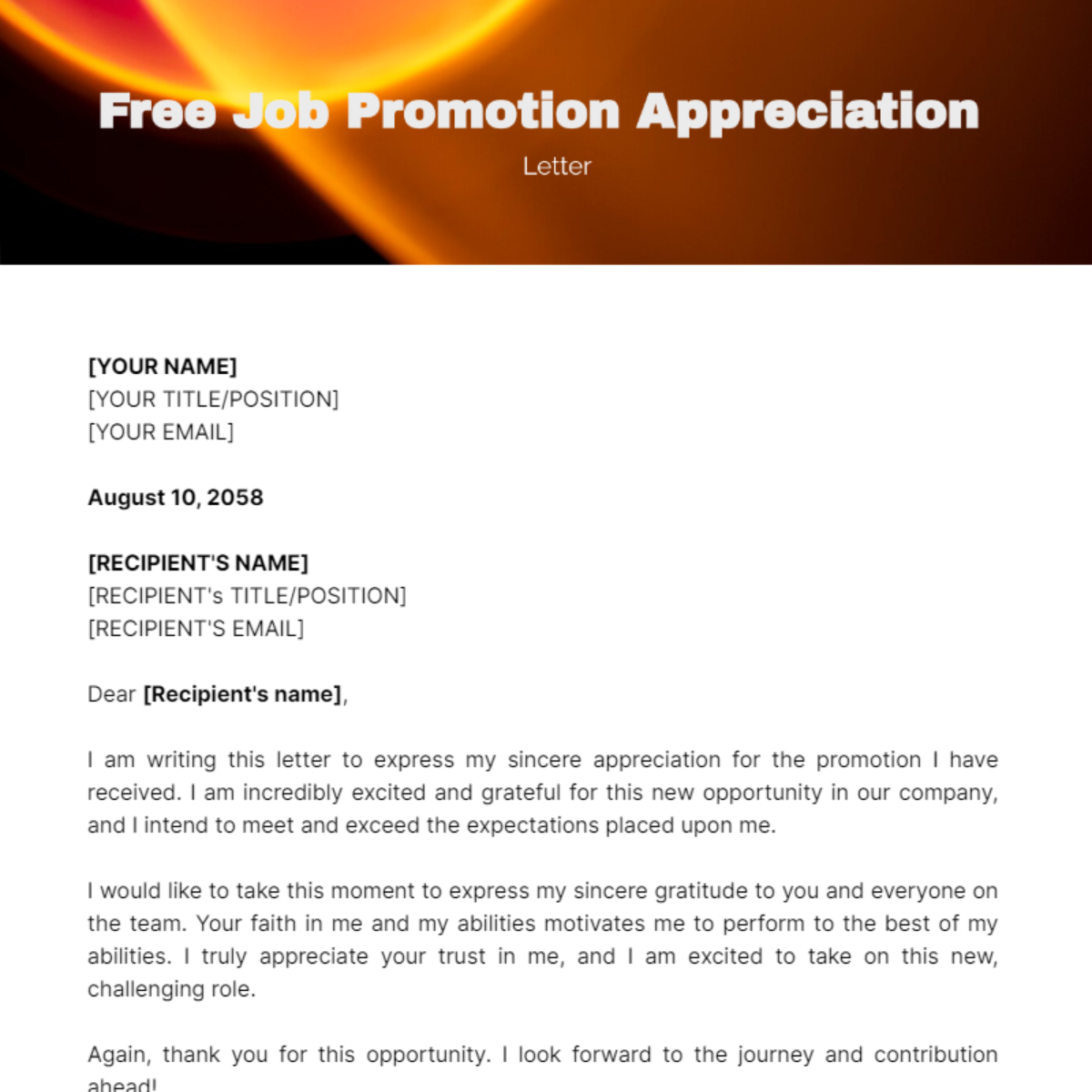 Job Promotion Appreciation Letter Template