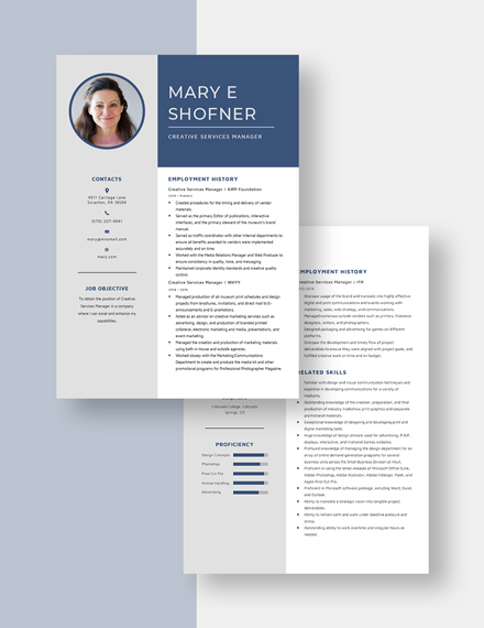 Creative Services Manager Resume  Download