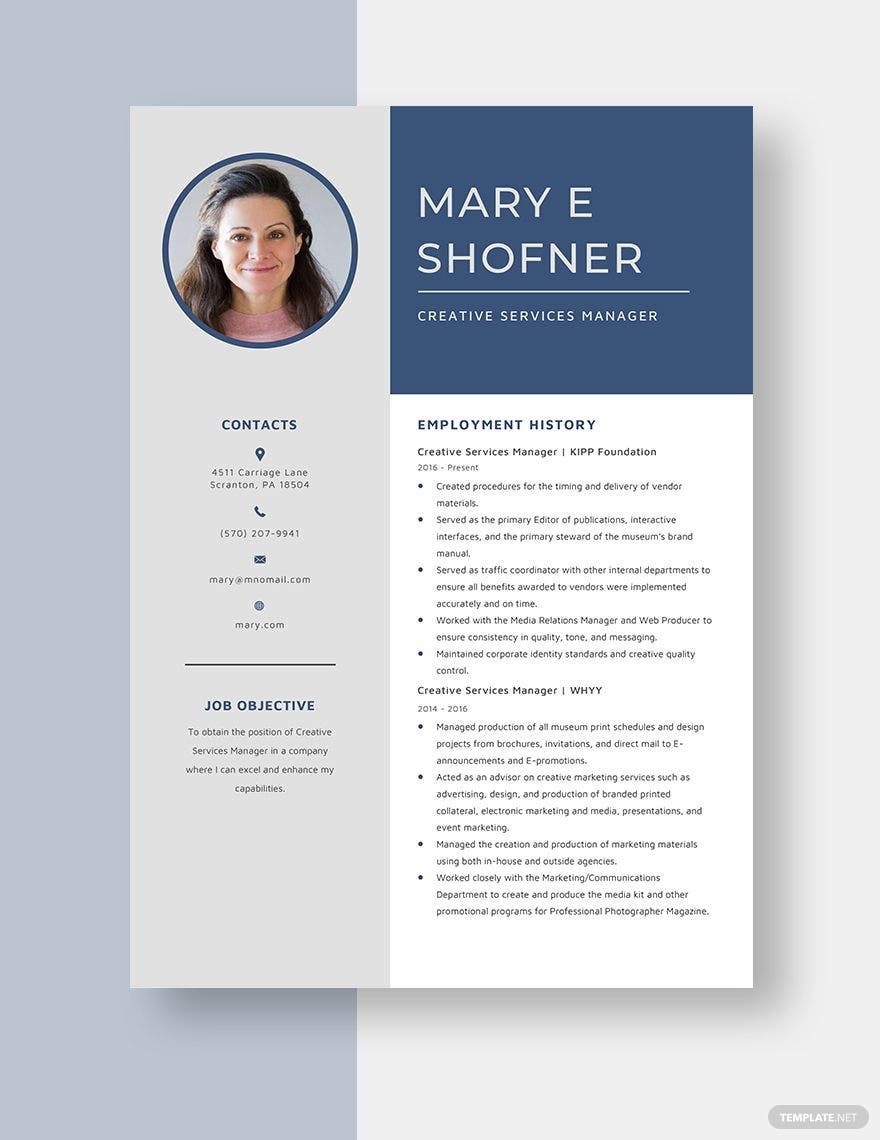 Creative Services Manager Resume