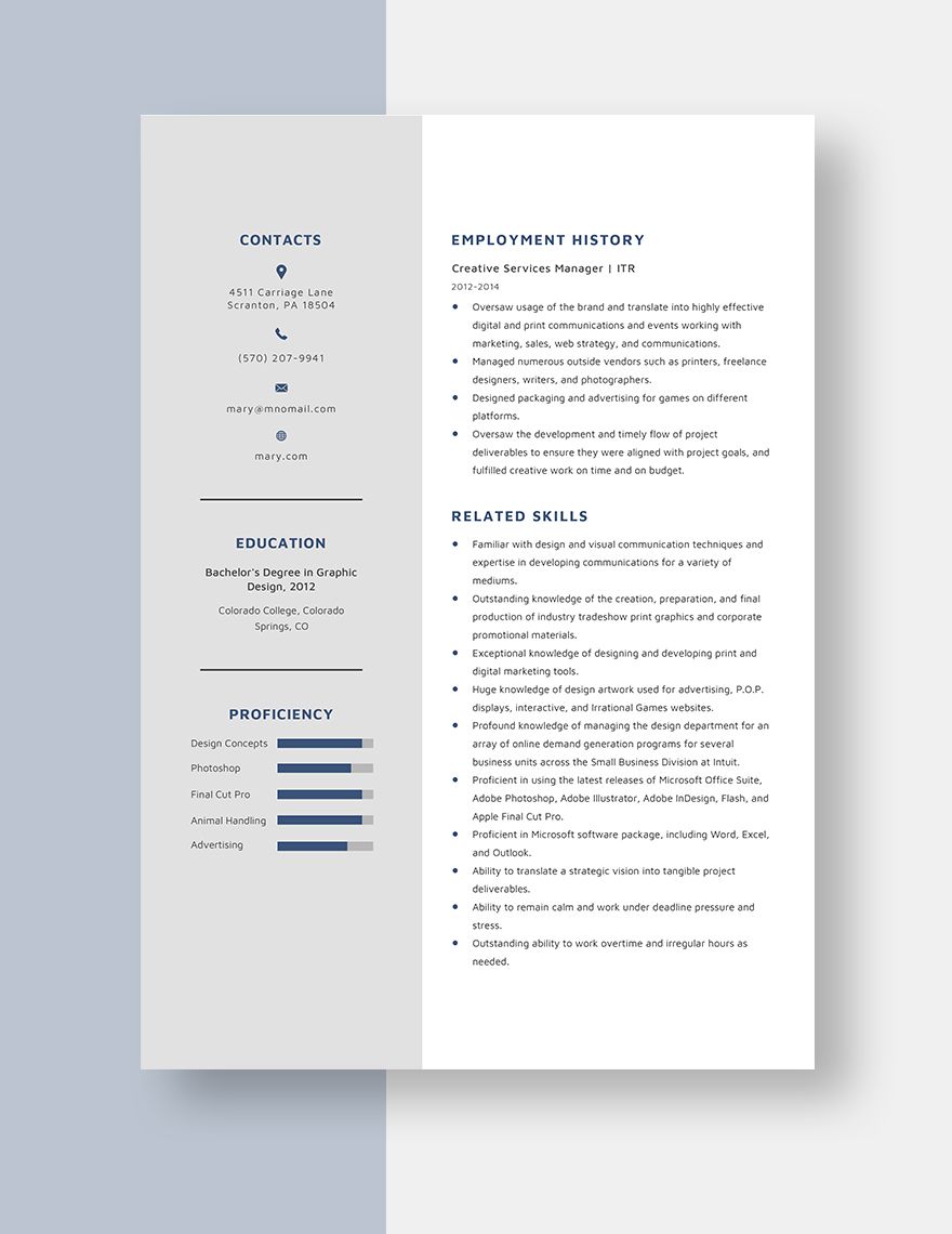 Creative Services Manager Resume