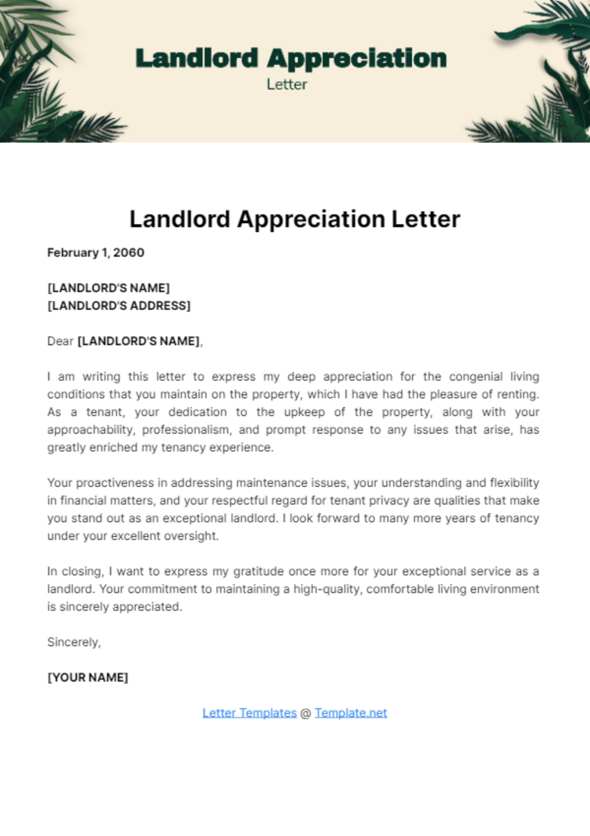 Landlord Appreciation Letter Template