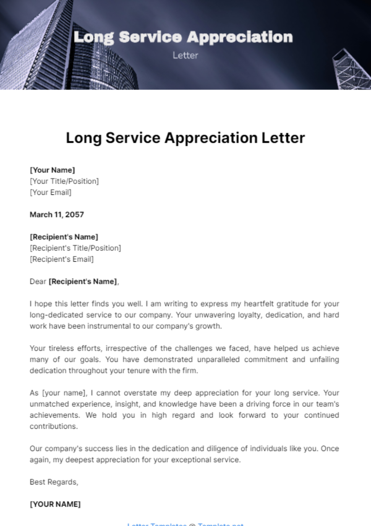 Long Service Appreciation Letter Template