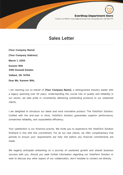 Free Sales Letter Template to Edit Online