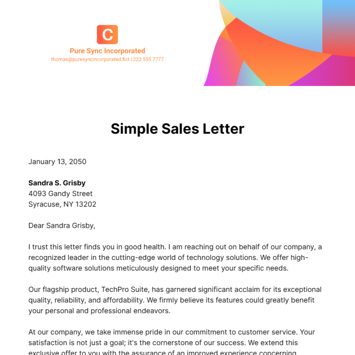 Simple Sales Letter Template