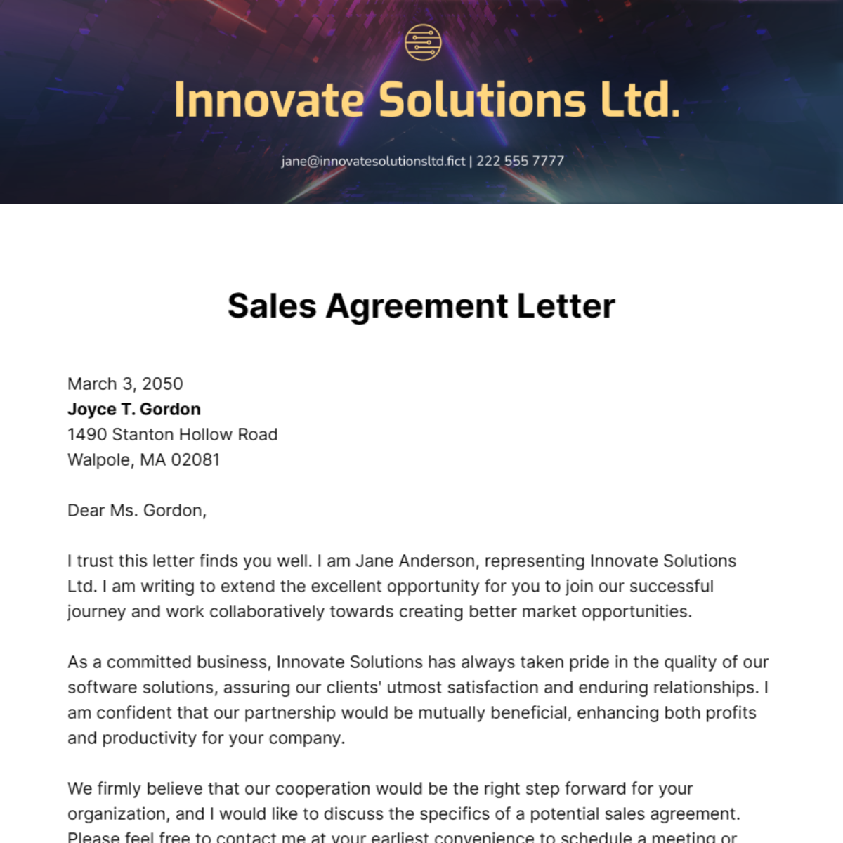 Sales Agreement Letter Template