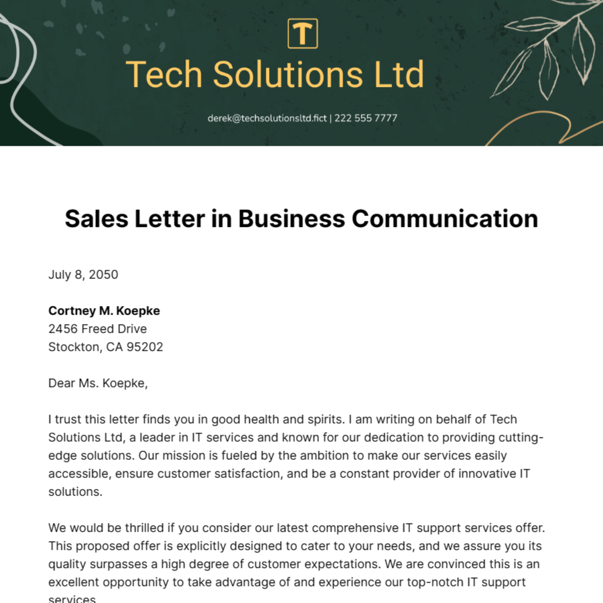 Sales Letter in Business Communication Template