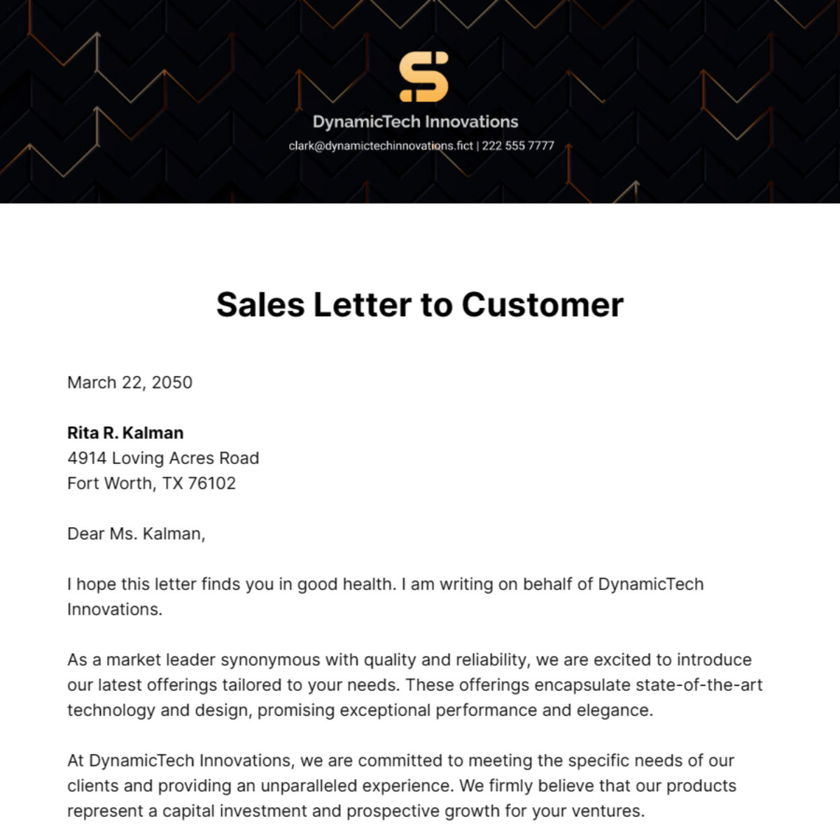 Sales Letter to Customer Template