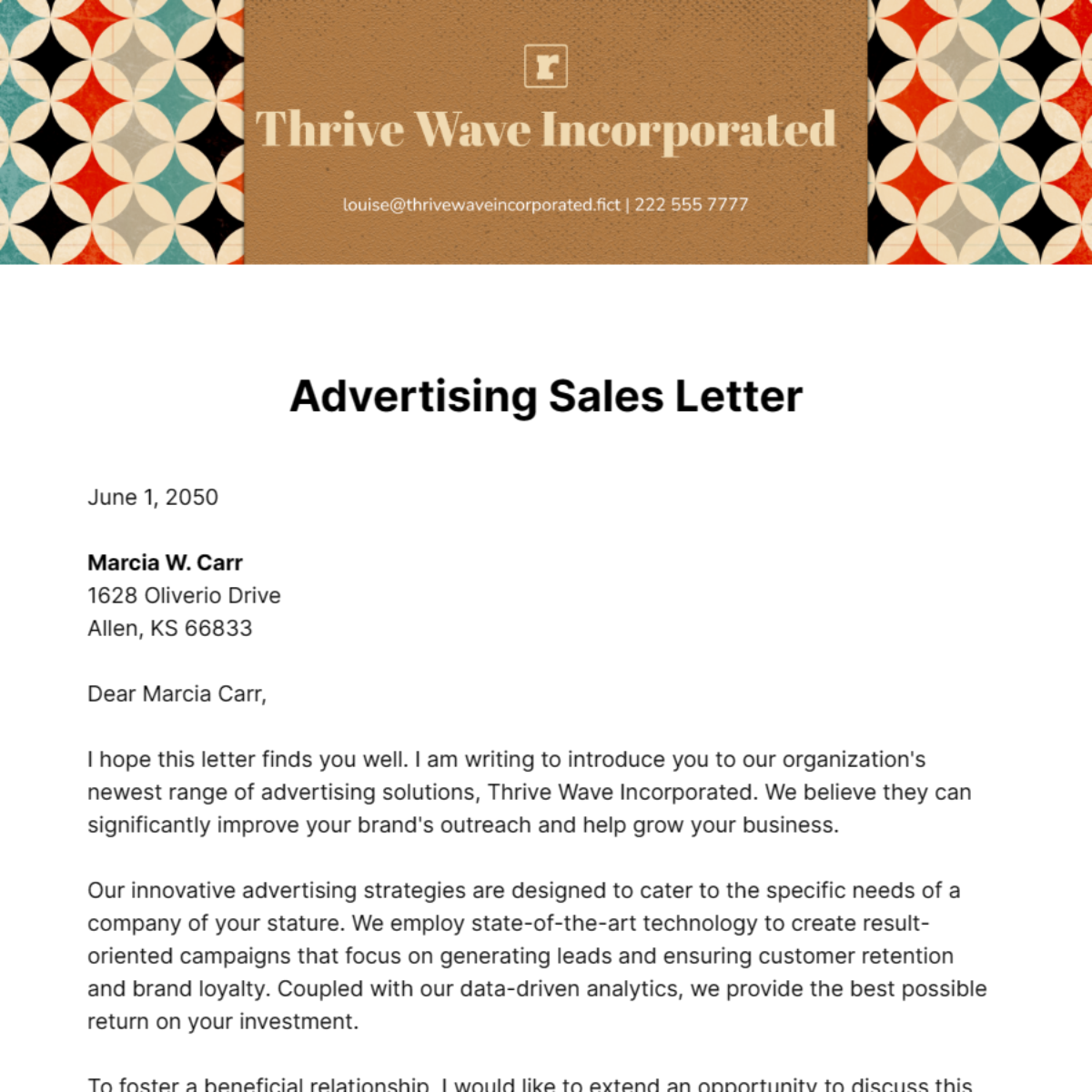 Advertising Sales Letter Template