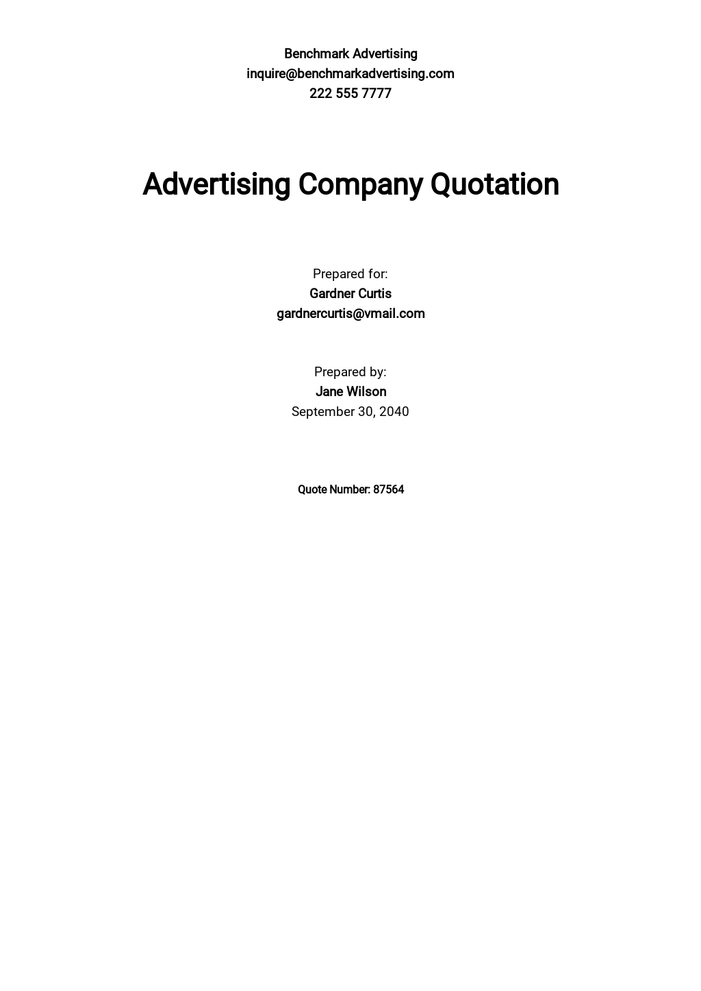 Advertising Company Quotation Template - Google Docs, Google Sheets, Excel, Word